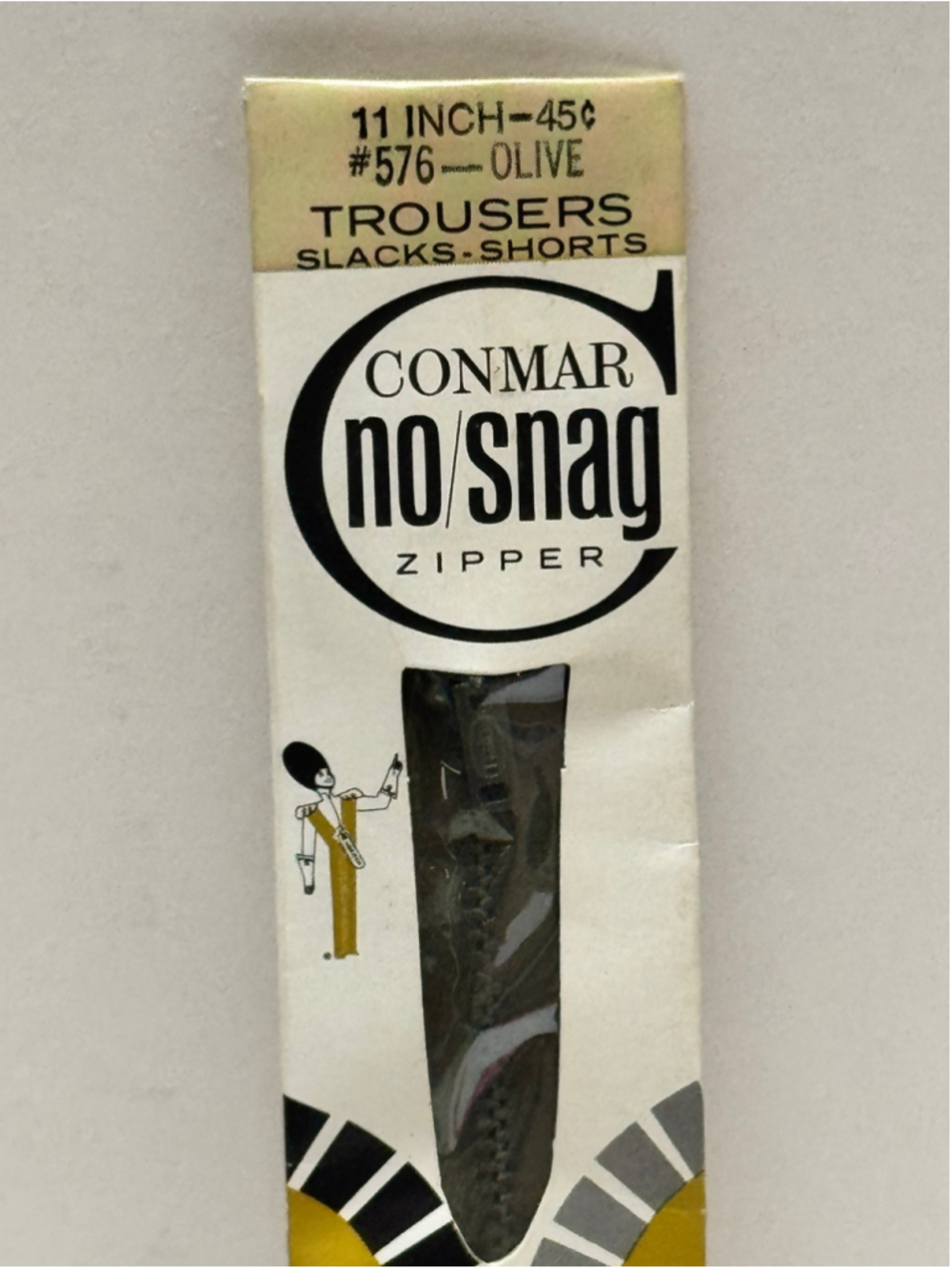 Vintage NOS Conmar No-Snag 12” Separating Metal Zipper Green Olive 576 Trousers - Picture 2 of 5